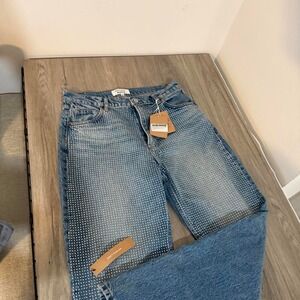 NWT Reformation Abby High Rise Straight Jeans with Sparkles